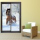 Stickers trompe l'oeil baie vitrée Cheval dans la neige