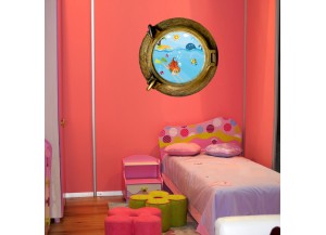 Stickers trompe l'oeil hublot Paysage sous marin