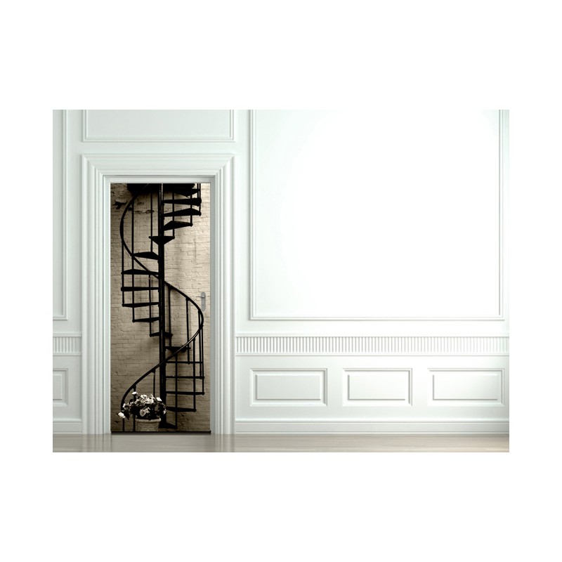 Papier Peint Porte Escalier En Colimaçon - Trompe-l'œil Vintage - 95 X 215 Cm - Autocollant Décoratif Mur