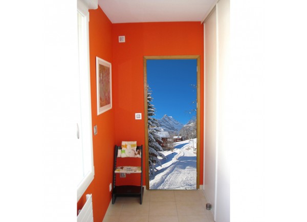 Stickers trompe l'oeil porte La montagne sous la neige