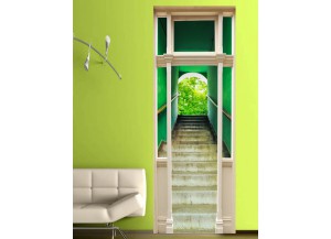 Stickers trompe l'oeil porte Escalier vert