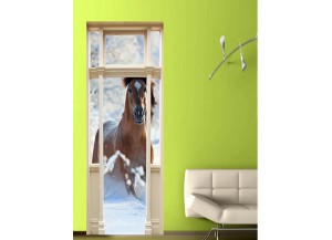 Stickers trompe l'oeil porte Cheval dans la neige