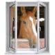 Stickers trompe l'oeil fenêtre Le cheval