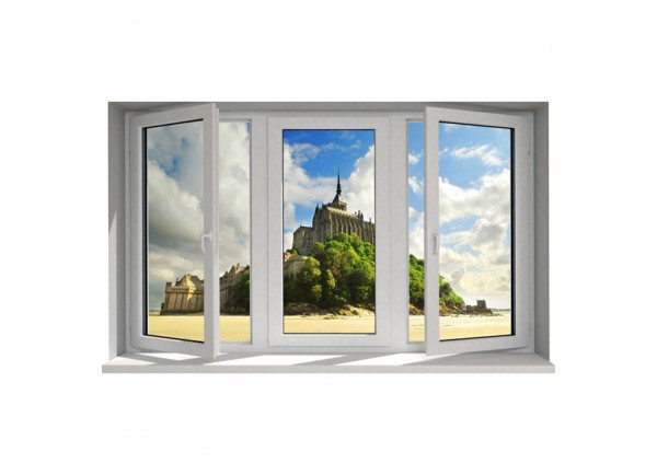 Stickers trompe l'oeil fenêtre Le Mont Saint Michel