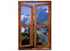 Stickers trompe l'oeil fenêtre les Alpes