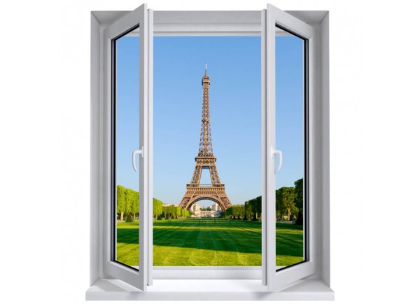 Stickers trompe l'oeil fenêtre La tour Eiffel