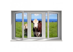 Stickers trompe l'oeil fenêtre Les vaches