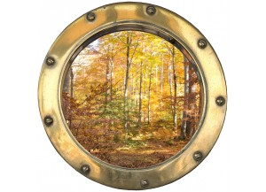 Stickers trompe l'oeil hublot Forêt d'automne