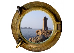 Stickers trompe l'oeil hublot Phare de Ploumanach