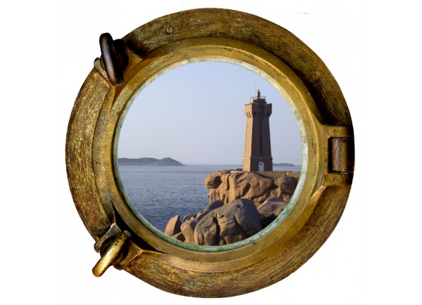 Stickers trompe l'oeil hublot Phare de Ploumanach