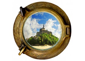 Stickers trompe l'oeil hublot Le Mont Saint Michel