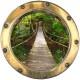 Stickers trompe l'oeil hublot Pont de bois dans la jungle