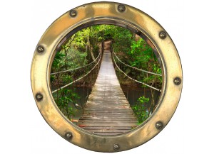 Stickers trompe l'oeil hublot Pont de bois dans la jungle