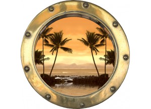 Stickers trompe l'oeil hublot Coucher de soleil