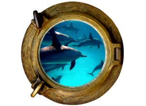 Stickers trompe l'oeil hublot Les dauphins