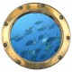 Stickers trompe l'oeil hublot Banc de poissons