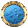 Stickers trompe l'oeil hublot Banc de poissons