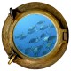 Stickers trompe l'oeil hublot Banc de poissons
