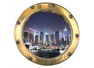 Stickers trompe l'oeil hublot Nex York la nuit