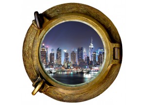 Stickers trompe l'oeil hublot New York la nuit