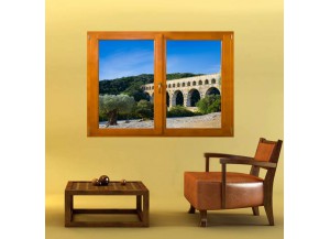 Stickers trompe l'oeil fenêtre Pont du Gard