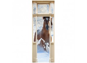 Stickers trompe l'oeil porte Cheval dans la neige