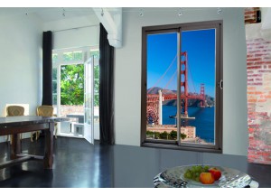 Stickers trompe l'oeil baie vitrée Le Golden Gate
