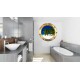 Stickers trompe l'oeil hublot Plage et sable blanc