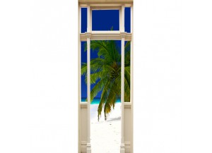 Stickers trompe l'oeil porte plage et sable blanc