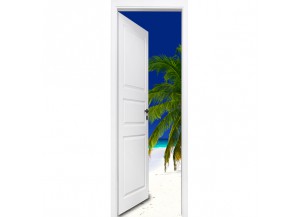 Stickers trompe l'oeil porte plage et sable blanc