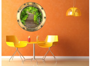 Stickers trompe l'oeil hublot Escalier dans la nature