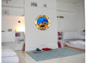 Stickers trompe l'oeil hublot Les fonds sous marin