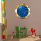Stickers trompe l'oeil hublot banc de dauphins