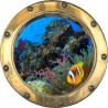 Stickers trompe l'oeil hublot poissons tropicaux