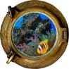 Stickers trompe l'oeil hublot poissons tropicaux