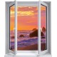 Stickers trompe l'oeil fenêtre mer et couché de soleil
