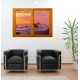 Stickers trompe l'oeil fenetre mer et couché de soleil