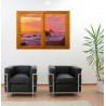 Stickers trompe l'oeil fenetre mer et couché de soleil