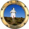 Stickers trompe l'oeil hublot phare de bord de mer