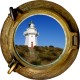 Stickers trompe l'oeil hublot phare de bord de mer