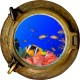 Stickers trompe l'oeil hublot poissons et corail