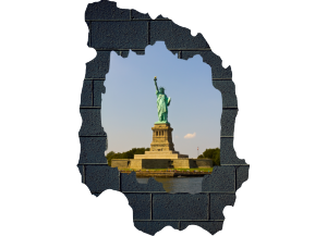 Sticker trompe l'oeil 3D mur déchiré noir Statue de la Liberté