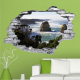 Sticker trompe l'oeil 3D mur déchiré falaise en bord de mer