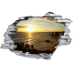 Sticker trompe l'oeil 3D mur déchiré couché de soleil ocean