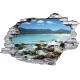 Sticker trompe l'oeil 3D mur déchiré plage et rochers