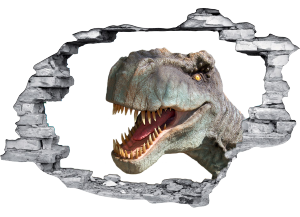 Sticker trompe l'oeil 3D mur déchiré t-rex