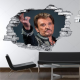 Sticker trompe l'oeil 3D mur déchiré Johnny Hallyday au revoir