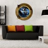 Stickers trompe l'oeil hublot bronze Spationaute
