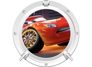 Stickers trompe l'oeil hublot blanc Cars Flash Mac Queen