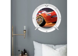 Stickers trompe l'oeil hublot blanc Cars Flash Mac Queen